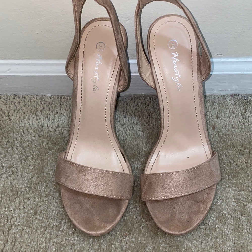 Heritage Suede Nude Heels - Picture 1 of 4